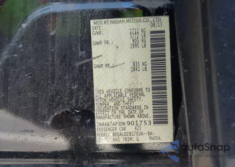 2013 Nissan Sentra Sv из США, поврежденный, VIN 1N4AB7AP3DN901753